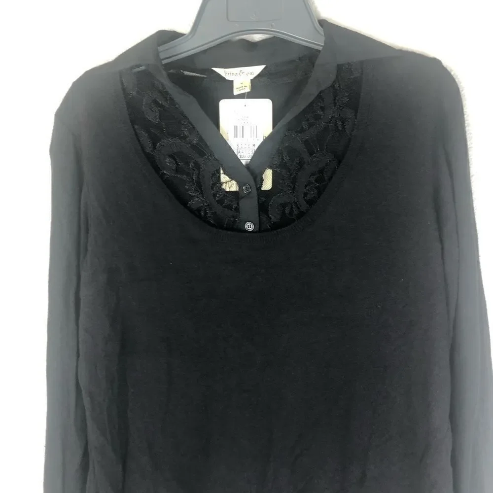 NWT Brina & Em Collared Sweater Top Size Medium - Picture 2 of 5